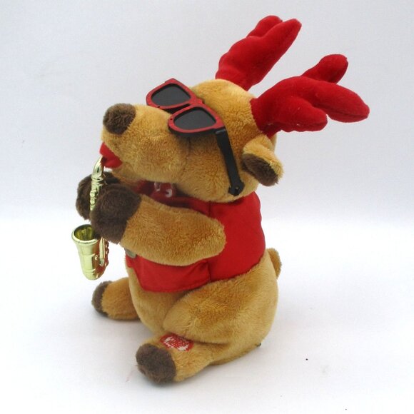 Singing Plush Reindeer Toy With Saxophone & Red Sunglasses - Picture 4 of 5